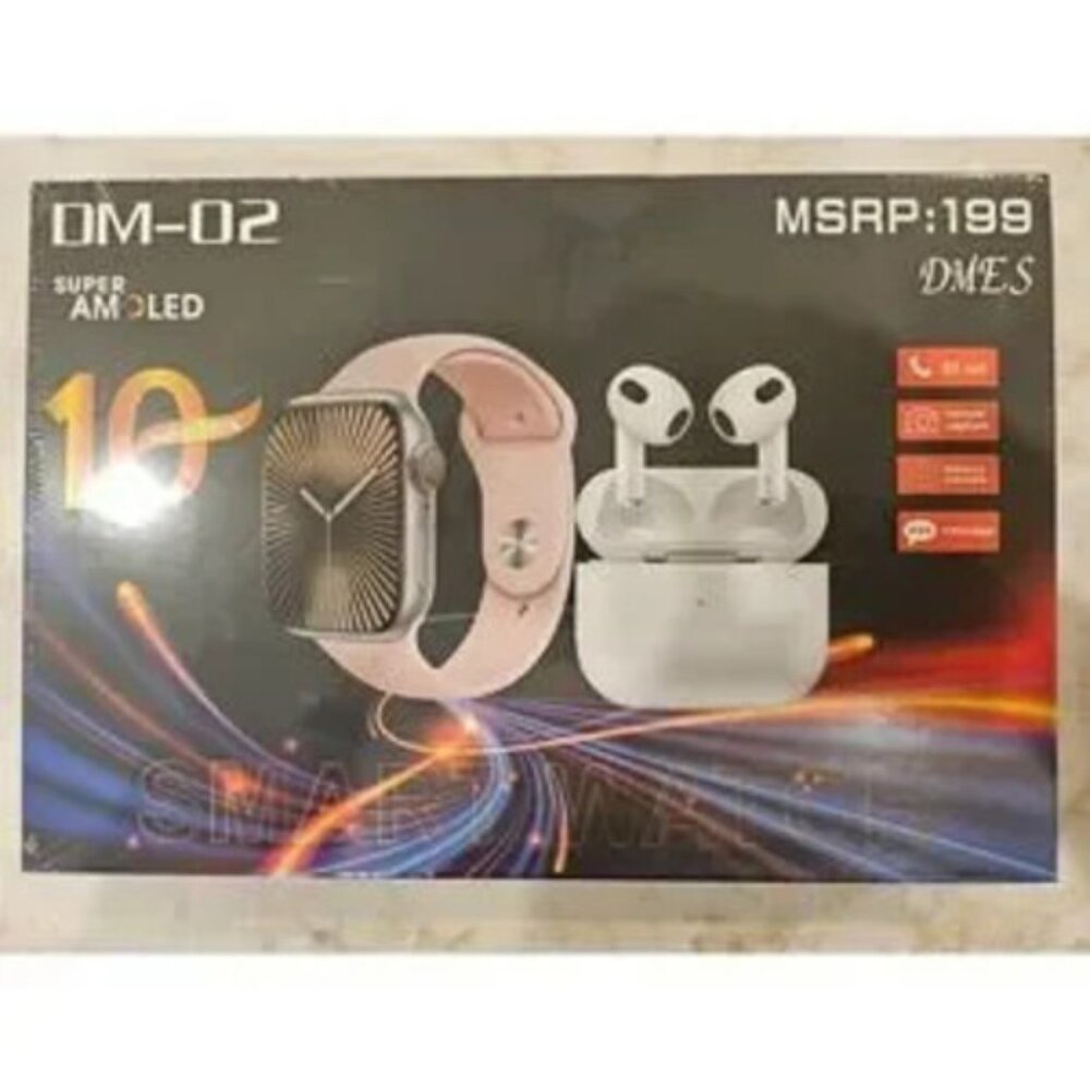 DMES Smartwatch & Earbuds Combo DM-02 Series 10 BT Call Remote Capture Pink